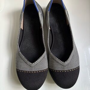 Rothy's Black and Gray Loafers with Blue Trim